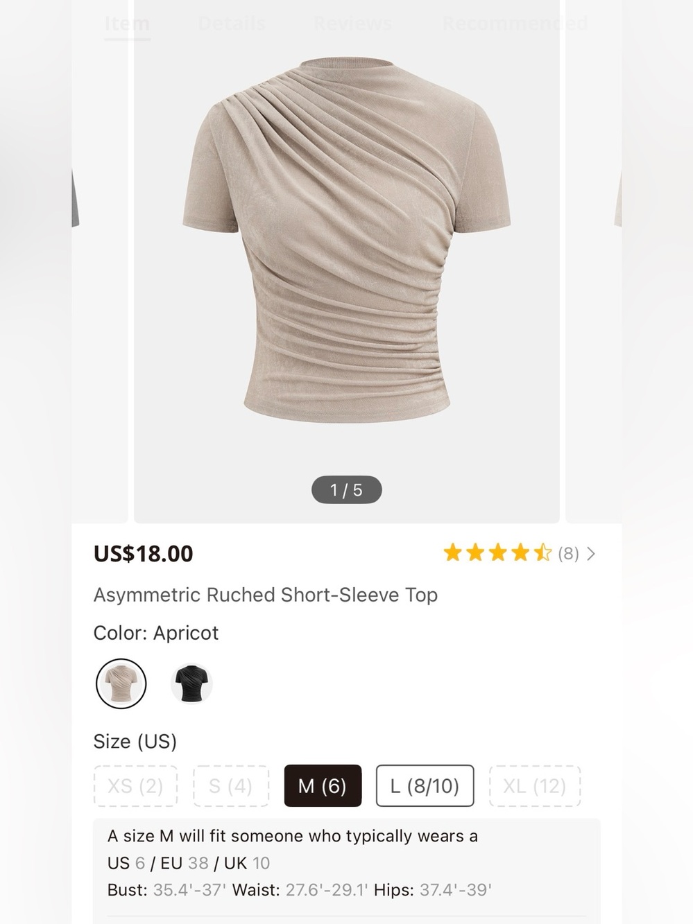 Commense Asymmetric Ruched Short-Sleeve Top - Shimmery Beige